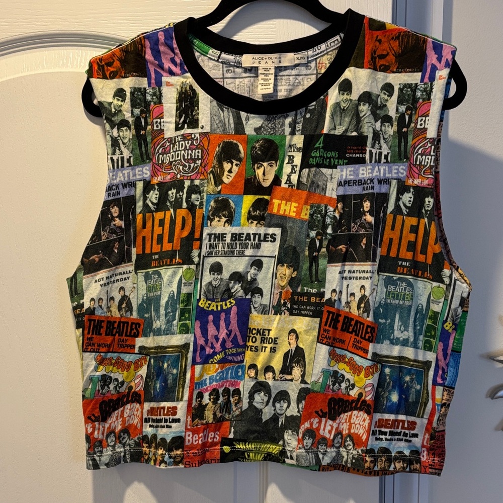 Alice + Olivia Ladies Multi Beatles Graphic Crop Micah Tank Tank-XL-SOLD OUT!
